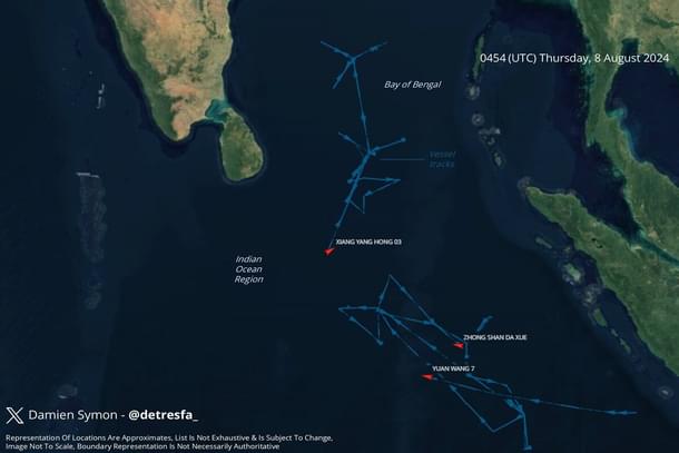 Tracks of three Chinese spy vessels in the Indian Ocean Region. (X/detresfa_)